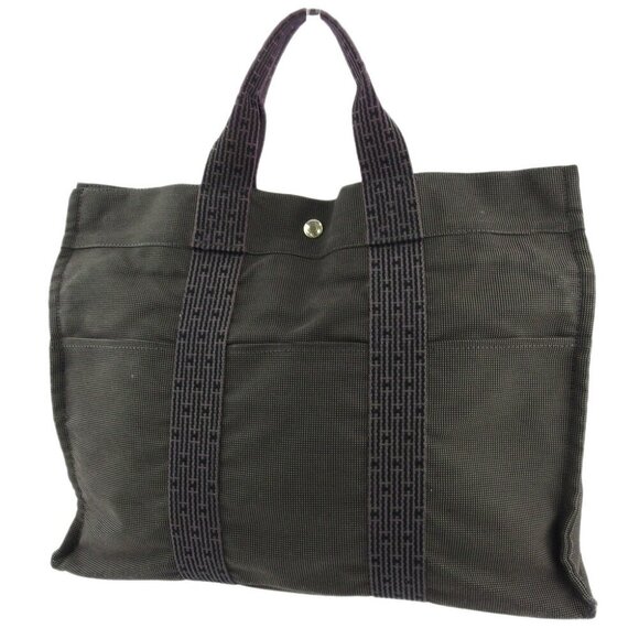 HERMES Tote Bag Ele Line Gray Gray Canvas Authentic Used - Picture 1 of 10